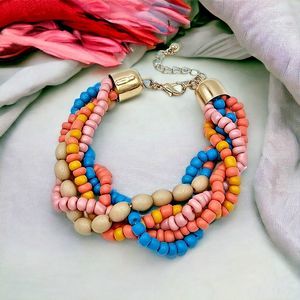 Braided Tropical Boho Bracelet Spring Rainbow Candy Color Multi Strand Wrap